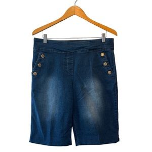 Counterparts Longer Length Denim Shorts with Gold Button Accents—Size 10